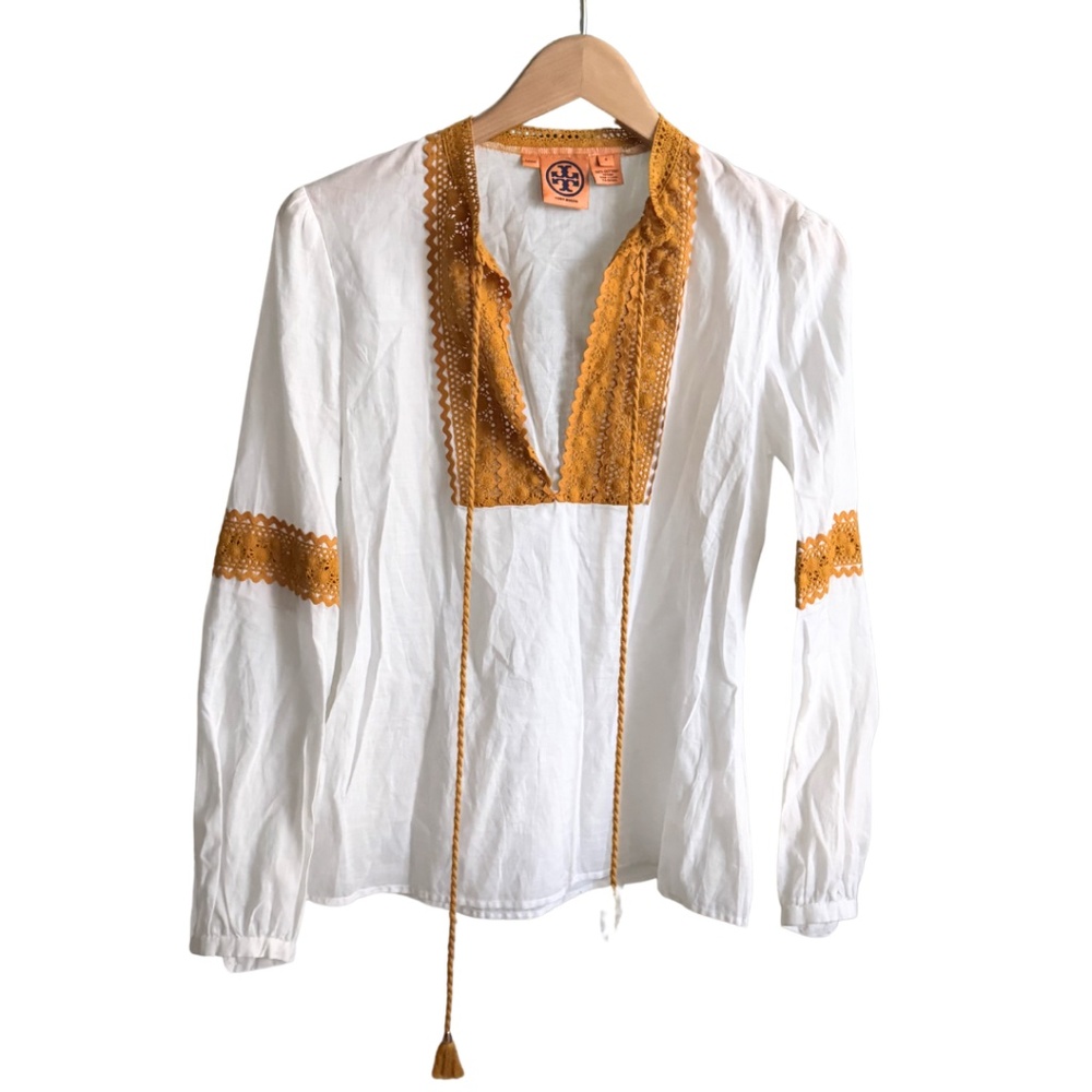Tory Burch White Cotton Boho Lace Tunic Blouse | Size 6